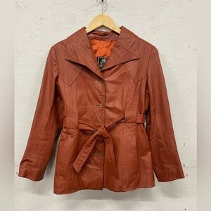 Vintage 1970s Learsi Rusty Orange Belted  Leather Jacket, 14 (See measurements)